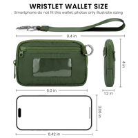 Portefeuille long en nylon pour femme avec blocage RFID, fenêtre transparente pour carte d'identité, poche zippée, pochette en maille, porte-rouge à lèvres et dragonne amovible