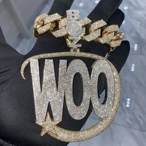 จี้เพชรโมอิสซาไนต์ทรงตัวอักษร WOP สไตล์ยูนิเซ็กซ์ ขายดี ดีไซน์ใหม่ทันสมัย พร้อมใบรับรอง IGI เครื่องประดับเงินแท้ ประดับทอง - Product Image 3