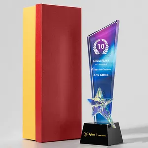 Wholesale New Custom Sport Clear Graduate Business Gifts Star Shield Award 3d Laser Blank Glass Crystal Trophy With Base Black