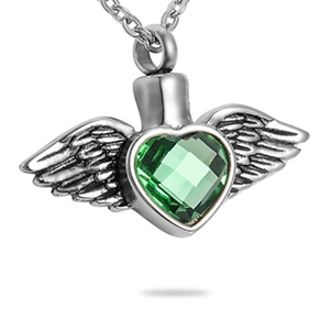 Kalung Wadah Abu Kremasi Berbentuk Hati Sayap Kristal Kristen Berlapis Perak Stainless Steel, Tempat Penyimpanan Abu Kenangan, Liontin Malaikat - Product Image 4