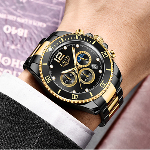 Montre <span class=keywords><strong>homme</strong></span> LIGE LG8924, sport, plongée, <span class=keywords><strong>acier</strong></span> inoxydable, 3 sous-cadrans, chronographe, quartz, étanche, date, montre-bracelet + boîte cadeau - Product Image 6