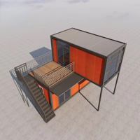 Cabane surélevée 20 pieds, maison conteneur préfabriquée pliable, balcon en verre, terrasse orange, acier isolé, sur versant de colline, personnalisable OEM ODM