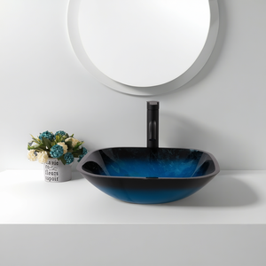 Vasque en verre trempé artistique bleue avec robinet et siphon escamotable pour salle de bain - Product Image 2