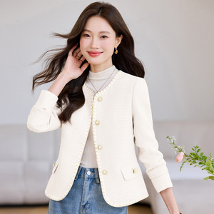 <b>Women's</b> <b>Tweed</b> Blazer Coat Blue Checkered Pattern Vintage Style Short <b>Jacket</b> For <b>Women</b> Autumn Winter Wear - Product Image 3