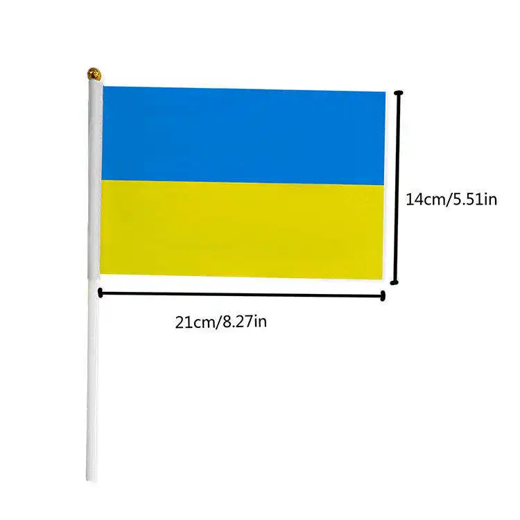 Huiyi 14*21Cm Promotionele Groothandel Kleine Oekraïne Handzwaaiende Nationale Vlag Polyester Oekraïne Handvlag