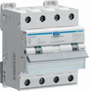 Hager Adp466h RCBO 4P 16A Tipo AC 30mA Curva C 6000A per Protezione Elettrica - Product Image 1