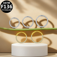 Cincin Hidung Getta Wholesale Gold Hinged Ring Clicker 16G/18G, Zirkon Warna-warni, Titanium ASTM F136, Perhiasan Tindik Tubuh, Anting, Hadiah