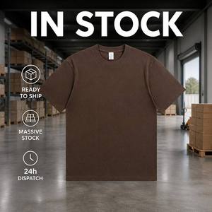 Camiseta de Manga Corta para Hombre, Cuello Redondo, 100% Algodón, Tejido de Punto, 300g, Transpirable, Lisa, de Color Sólido, Corte Regular, Informal - Product Image 6