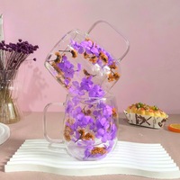 Mug en verre à double paroi avec fleurs séchées, style frais, avec poignée, cadeau créatif, multi-usage, haute esthétique, approvisionnement transfrontalier