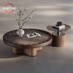 Juego de mesa redonda Grande y Pequeña de estilo antiguo, mesa de centro de chapa de madera creativa, mesa de té de mármol minimalista para sala de estar - Product Image 1