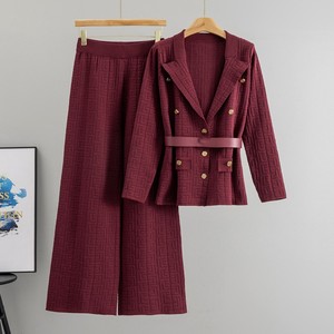 Conjunto <span class=keywords><strong>de</strong></span> Blazer <span class=keywords><strong>de</strong></span> Punto <span class=keywords><strong>de</strong></span> Manga Larga con Estampado Sólido Elegante <span class=keywords><strong>para</strong></span> <span class=keywords><strong>Mujer</strong></span> <span class=keywords><strong>y</strong></span> Pantalones Holgados, Conjunto <span class=keywords><strong>de</strong></span> Pantalones <span class=keywords><strong>de</strong></span> Punto Otoño Invierno 2025, Estilo Casual - Product Image 1