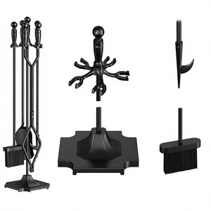 Wrought Iron Fireplace <b>Tool</b> Set with Stand 5 Piece Poker Tongs Shovel Brush Set traditional fireplace accessories - Product Image 4