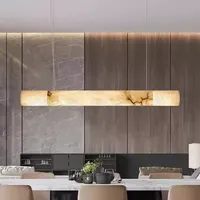 Lustre carré en marbre naturel doré Hullxine, luminaire moderne et luxueux à LED pour salle à manger et bar avec commande sans fil