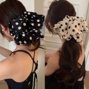 Diadema de acetato satinado con puntos ondulados estilo francés, sensación de alta gama, lazo para el pelo extragrande de doble capa, alta elasticidad, para fiestas y niños. - Product Image 3