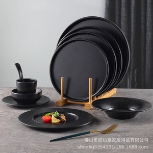 Black Round <b>Melamine</b> <b>Plate</b> 7006 Solid Color Flat <b>Plate</b> For Restaurant Steak Pasta Party Use - Product Image 5