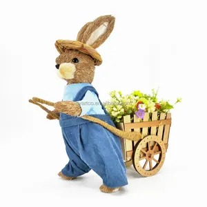 Bunny New Style 10" Holiday Supplies Straw Bunnies 2023 Easter New Festival Decor Rabbit Easter Decor Bunny