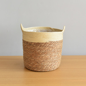 Panier à plantes en jonc de mer tressé 20-35L, panier de rangement rond sur pied pour intérieur - Product Image 3