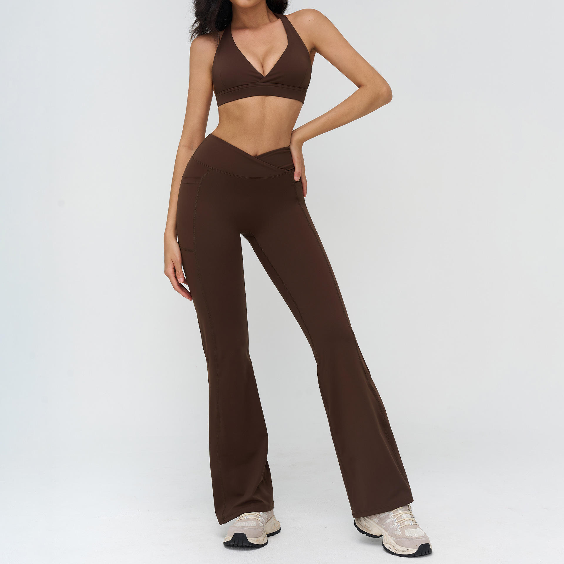 coffee bra+flare pants