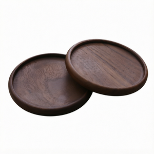 Walnut Wood Round Cup <b>Coasters</b> Wooden <b>Drink</b> <b>Coasters</b> with Holder Table Cup Pad for Coffee Table Home Bar - Product Image 1