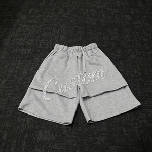 Shorts décontractés amples pour hommes, taille élastique, broderie, délavage acide, appliqué, coupe courte, 100% coton - Product Image 1