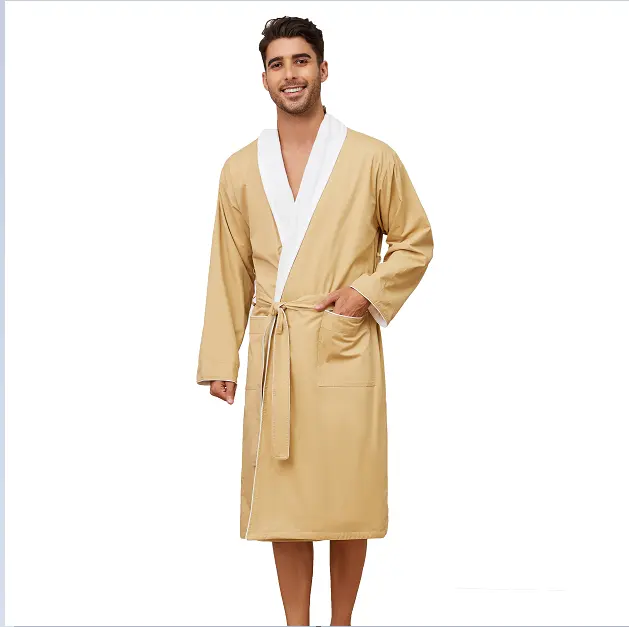MQF Winter Men's twill cotton out layer with inner layer velvet double-layer Pajama robe For Sale night gown robe whole sale