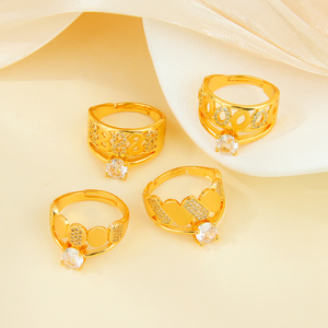 Anillos de Moda de Dubái al por Mayor, Anillos de Circonita Cúbica para Mujer, Anillos de Cóctel de Corazón Dorado de 21k de Lujo para Bodas y Fiestas - Product Image 4