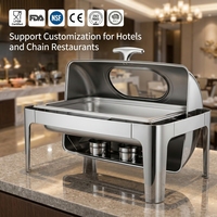Edelstahl Chafing Dish Buffet-Set Rechteckiger Speisenwärmer mit Sichtfenster Alkohol-Chafing-Dishes für Hotel, Party und Hochzeit