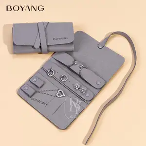 Boyang Luxury Microfiber Necklace Earring Ring Storage Roll Bag Jewelry Travel Organizer Pouch