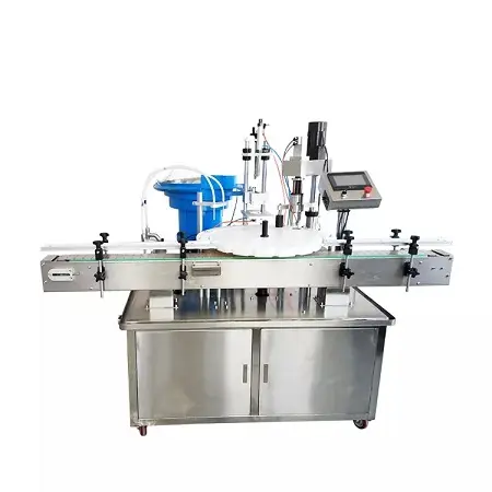 Rotary automatic filling and capping machine for essential oil, glass and plastic vials