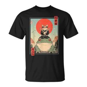 T-shirt graphique de style anime rétro japonais Ninja Cat And Frog - Product Image 1