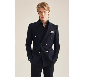 Blaze <span class=keywords><strong>bleu</strong></span> <span class=keywords><strong>marine</strong></span> Double boutonnage <span class=keywords><strong>costume</strong></span> ample hommes affaires <span class=keywords><strong>veste</strong></span> formelle <span class=keywords><strong>costume</strong></span> <span class=keywords><strong>de</strong></span> marié robe <span class=keywords><strong>de</strong></span> mariée - Product Image 2