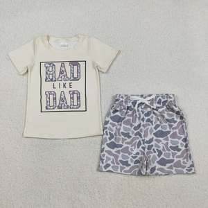 Ensembles de Vêtements pour Garçons en Gros : T-<span class=keywords><strong>shirt</strong></span> Graphique Imprimé « Mamas Boy Rad Like Dad » et Short Camouflage – Tenues 2 Pièces - Product Image 4