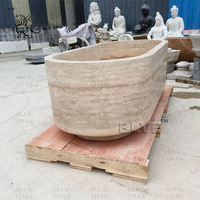 Baignoire en travertin beige en pierre naturelle sculptée à la main de style occidental décorative intérieure personnalisée en usine BLVE