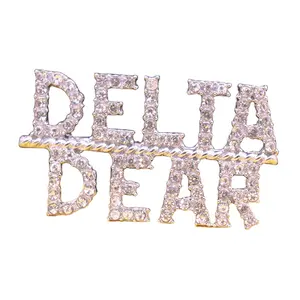 Customize Metal White Diamond Greek Letters Delta Dear Brooches Sorority Lapel Pin