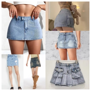 Women's High Waist Denim Mini <b>Skirt</b> Solid Color Button Front Washed Cotton Fabric Bodycon Fit Casual <b>Summer</b> Style - Product Image 3