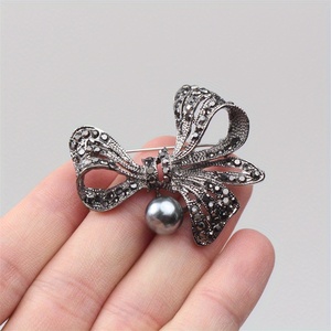 Spilla a fiocco retrò semplice, <span class=keywords><strong>femminile</strong></span>, con strass scuri, accessorio per corsage, scialle, sciarpa e cappelli - Product Image 3