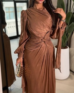 Robe de soirée pour femmes du Moyen-Orient avec ruban plissé et manches longues scintillantes, robes de soirée tendance - Product Image 4