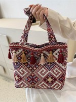Nouveau Sac à Bandoulière Tendance, Sac Fourre-Tout Décontracté, Sac à Main Polyvalent Léger en Toile à Motifs Ethniques, Sac à Dos en Polyester et Peluche