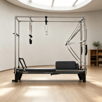 BSW Reformer Pilates 3-en-1 à rail complet noir, lit de Pilates multifonctionnel pour la maison