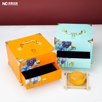 Emballage bicouche élégant de haute qualité personnalisé de Guangzhou Boîte à gâteau de lune de luxe rouge Boîte-cadeau à tiroir avec poignée