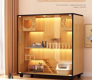Nuevo Lanzamiento Villa de Lujo Moderna para Gatos de Interior Gran Recinto para Gatos con Ruedas Casas de <span class=keywords><strong>Madera</strong></span> Multifuncionales para Gatos de Interior - Product Image 1