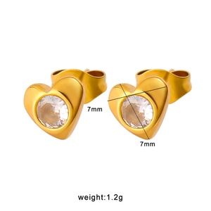 <b>Stud</b> Earrings Stainless Steel 18k Gold Plated Heart Shaped clear Crystal Inlay Polished Hypoallergenic Minimalist for Women - Product Image 6