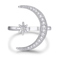 Nouvelle bague en cristal à la mode, lune et étoile, bagues ouvertes éblouissantes pour femmes et filles, bijoux de mariage et de fiançailles, cadeau