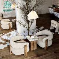 Ensemble de meubles de table et de chaises de style nordique australien, moderne, carré, en marbre, avec revêtement en tissu, pour salon de thé, café, restaurant