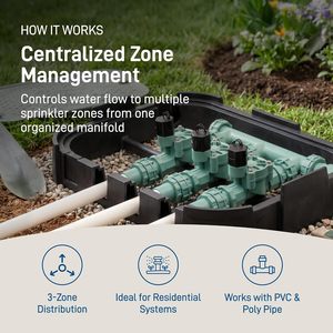 Colector de 3 Válvulas Orbit de Alta Resistencia Preensamblado para Sistemas de Riego de Jardín - Product Image 3
