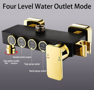 Set Doccia Termostatico Quadrato Nero e Oro per Bagno, Miscelatore Vasca, Rubinetto Caldo/Freddo, con Barra Scorrevole a Pioggia Soffice - Vendita all'Ingrosso - Product Image 5