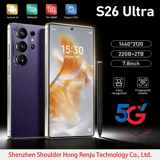 22G+2TB 7.8INCH Android 16 5g Android Smartphone S26 Ultra Full Screen Cell Phone Global 5G Phone Celulares Large Screen