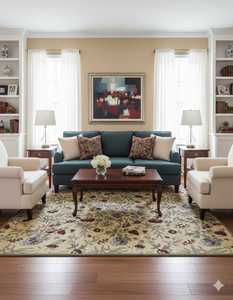 พรมขนสัตว์ทอมือ ป้องกันการลื่น ขนปานกลาง สีเบจแดง ลายดอกไม้ ผลิตในอินเดีย สำหรับห้องนั่งเล่น ห้องนอน และบ้าน - Product Image 1