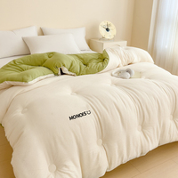 Couette d'hiver douce et respirante, matelassée à points uniformes, anti-agglomération, réversible, bicolore, effet nuage gaufré