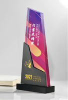 Nuevo Trofeo de Cristal Ecológico Personalizado con Grabado y Acabado Arenado, Cristal de Color con Forma Irregular